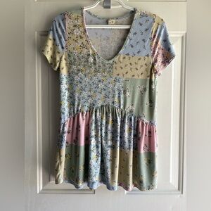 Floral Patchwork V-Neck Top